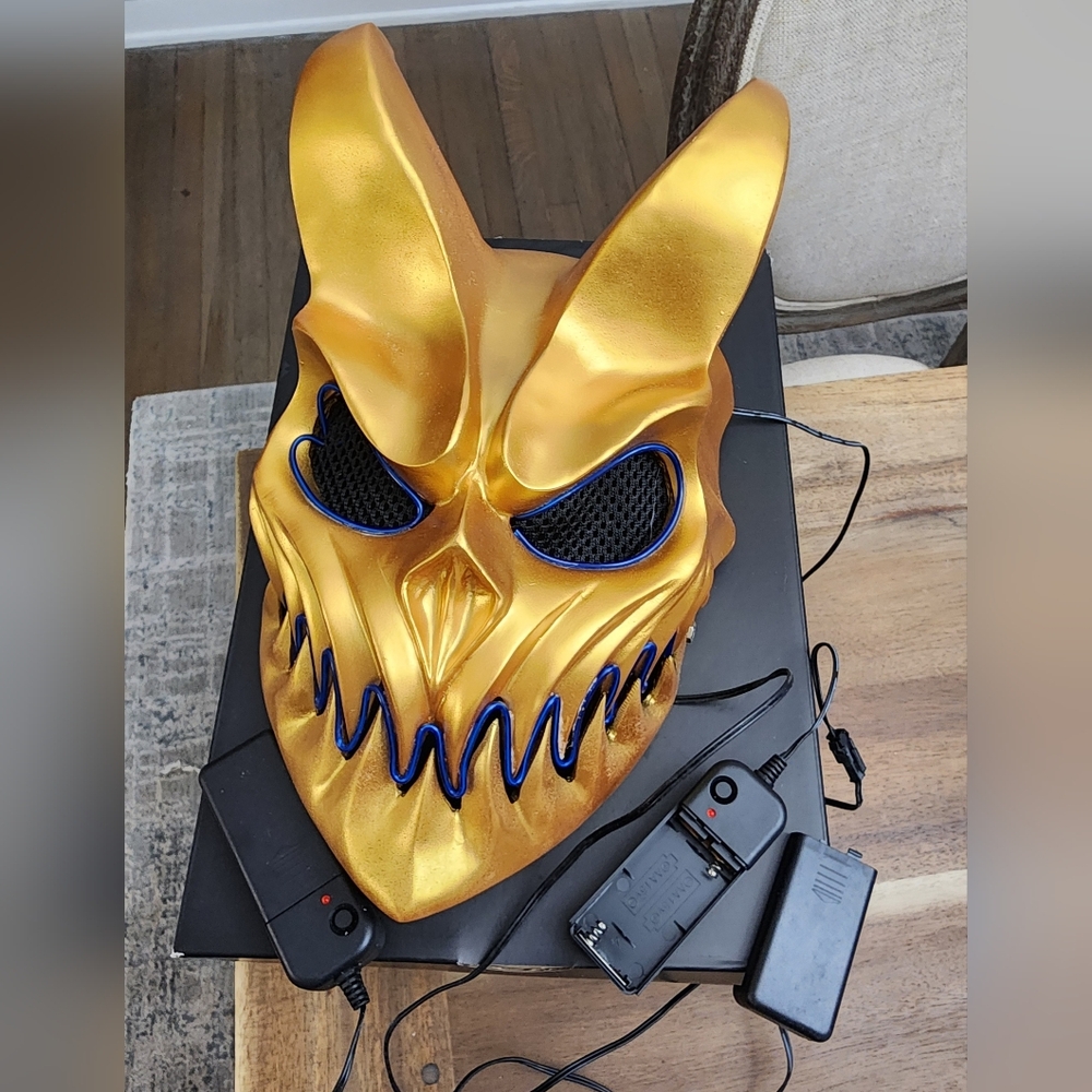 Gold LED Halloween Mask with Blue Accents